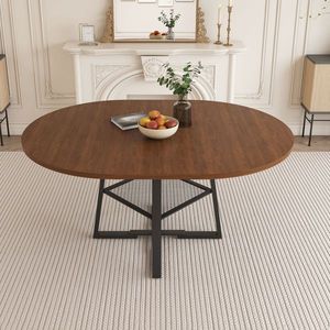 Set Tavolo da Pranzo Rotondo 47 Pollici Finitura Noce Estensibile per 4-8 Persone Struttura in Metallo Rinforzata Stabile con Vano Portaoggetti - Product Image 3