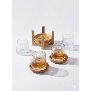 Modern Minimalist <b>Round</b> Wooden Coasters Set Handcrafted Solid 5mm Drink <b>Mats</b> Classic Style with Stand for <b>Table</b> Decor - Product Image 1