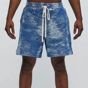 Mens <b>Bleached</b> Board Shorts Mid Waist Drawstring Cotton Casual Style Short Length Print Design - Product Image 1