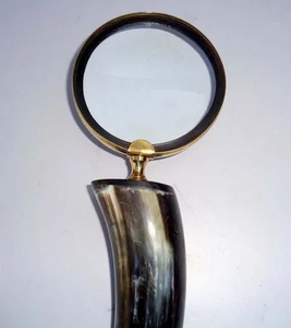 Loupe artisanale Faiza en corne de buffle sculptée à la main, avec poignée en résine antique, loupe ronde, objet de collection artistique - Product Image 2
