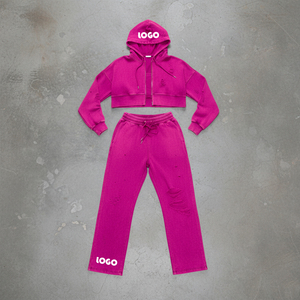 Acid Washed Women Tracksuit Custom Cotton French Terry Flare Sweatpants Hoodie 2 Pcs Set Heavyweights Oversized Sweat <b>Suit</b> - Product Image 4