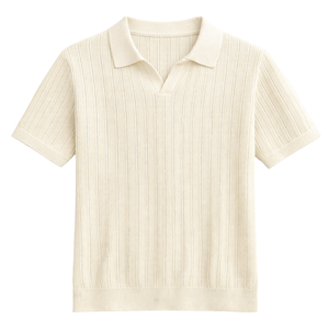 Polo en maille à coutures verticales pour homme, manches courtes, 100 % coton, coupe ajustée, respirant, haut décontracté d'été, vente en gros OEM, mode - Product Image 1