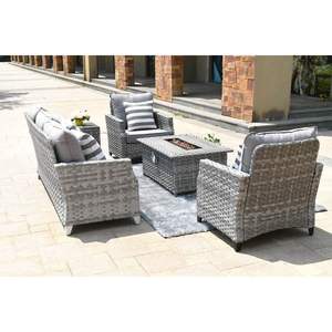 Gray Wicker Outdoor Furniture Set Garden Conversation Sofa with <b>Firepit</b> <b>Table</b> Model D0100H784H2 for Outdoor Entertaining - Product Image 4