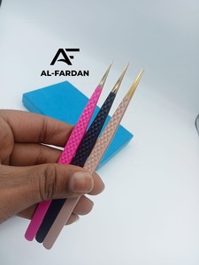 Professional 14 cm Skinny Eyelash Tweezers Gold Fiber Tip Sustainable Stainless Steel with Card <b>Boxes</b> For Lash Extension Tweezer - Product Image 3