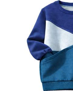 Sudadera de Mujer en Bloques de Color Azul Rey y Verde Azulado, de Forro Polar Suave, Cuello Redondo, Informal, para Invierno, con Detalle Bordado, Prenda Superior de Moda - Product Image 4