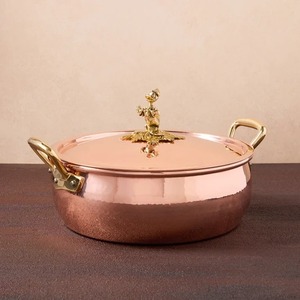 Casserole peu profonde en cuivre martelé fait main, fait de cuivre pur, avec couvercle décoratif à bouton en laiton motif animal (canard), ensemble de cuisson - Product Image 1