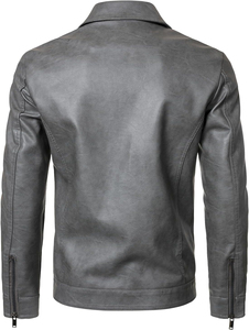 Blouson Trucker Homme Hiver Personnalisable Écologique Coupe-Vent en Cuir PU Gris Cendré avec Col Revers Pointu et Double Rabat Poitrine - Product Image 2