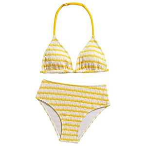 Conjunto de bikini de dos piezas para mujer, top halter, braguita de cintura alta, estampado digital, fruncido, elástico, traje de baño estampado, morado y blanco - Product Image 5