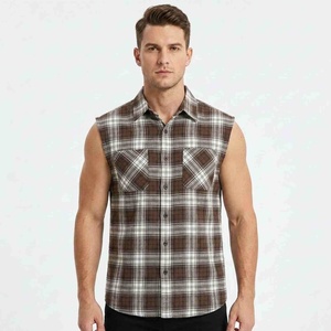 Chemise en flanelle à carreaux pour homme, sans manches, col rabattu, respirante, en coton, style automne, de qualité supérieure - Product Image 1