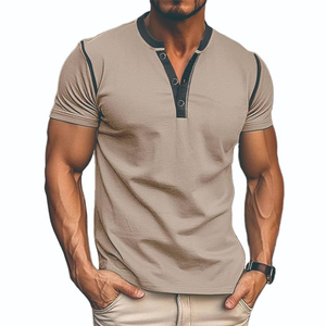SELF INDUSTRIES T-shirts décontractés d'été pour hommes, à manches courtes, en popeline respirante, mélange polyester/coton imprimé, à bouton unique - Product Image 3