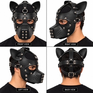 Máscara de Cuero Marrón para Perros, Máscara Facial Canina, Correas Ajustables, Bozal con Tachuelas, Accesorio de Disfraz K9 - Product Image 4