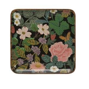 Plateau de service rectangulaire vintage en émail floral, en acier au carbone, coloré, décoratif, pour le thé, la nourriture et le café à la maison - Product Image 2