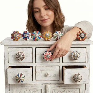<b>Ceramic</b> Cabinet <b>Knobs</b> Novelty Flower Shape Industrial Design Durable Kitchen Bedroom Dining Drawer Handle Decorative Multi Color - Product Image 2