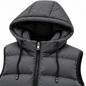 <b>Mens</b> Solid <b>Black</b> Hooded Puffer <b>Vest</b> Windproof Winter Sleeveless Padded Casual Jacket with Zipper Front Logo and Pockets - Product Image 3
