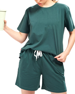 Conjunto de 2 Piezas Personalizado para Mujer, Camiseta de Manga Corta y Pantalones Cortos de Verano, 100% Algodón Felpa, con Logotipo Impreso Personalizado - Product Image 2