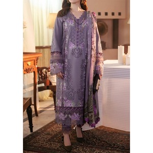 Vestido de tela CHIKANKARI de 3 piezas con bordado Grace S1266 y dupatta estampada Munar - Product Image 1