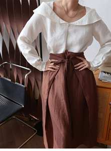 Blusa de Cáñamo Estilo Francés para Mujer, Vintage Hepburn, Elegante, Favorecedora, Cuello Holgado, Transpirable, para Uso Diario - Product Image 5