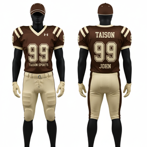 Uniforme de football américain pour hommes, 260 GSM, maille respirante en polyester, marron crème, panneaux de manches rayés, logo personnalisé en twill. - Product Image 5