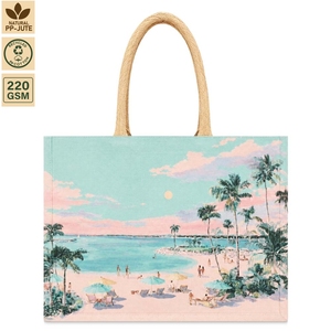 220 GSM Laminated Cotton <b>Canvas</b> <b>Beach</b> Tote Bag <b>Beach</b> Travel 40x33x15 cm Custom Logo Wholesale OEM Private Label Model SNCH235AB - Product Image 1