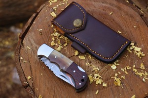 มีดพับทำมือจากทองแดงดามัสกัส มีดพกพา EDC แบบพิเศษ พร้อมปลอก - Product Image 4