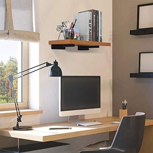 Mango Wood <b>Floating</b> Wall <b>Shelf</b> Black <b>Brackets</b> Wholesale India | Modern Home Storage - Product Image 3