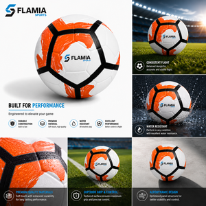 Balón de Fútbol Flamia Sports Talla 5 Blanco, Naranja y Negro con Serigrafía Ecológica, Alta Retención de Aire y Diseño Clásico - Product Image 5