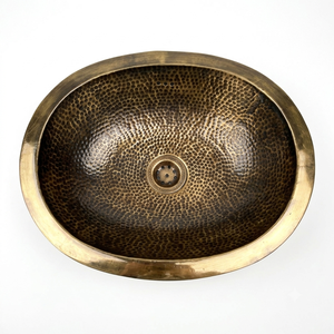 Lavabo Ovalado Antiguo de Latón Martillado, Lavabo de Baño Vintage, Lavabo de Encimera Hecho a Mano, Lavabo de Bronce, Sanitario para Hotel - Product Image 1