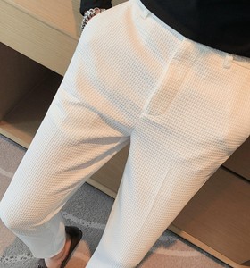 Men's Slim Fit Skinny 2024 Korean Suit Pants 100% Cotton Casual High Waist Lightweight Wholesale <b>Work</b> <b>Cargo</b> Formal Pants - Product Image 4