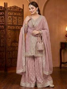 ZAIN EXPORT NEW DESIGNER HEAVY FAUX GEORGETTE Women's Sharara <b>Suit</b> Set Traditional Salwar Kameez Sequins <b>Fancy</b> Latkan Lace - Product Image 2