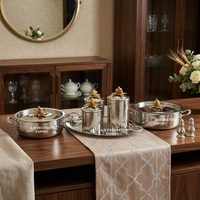 Ensemble de pots et casseroles de cuisine en argent martelé faits à la main avec boutons en forme de citrouille plaqués or, ensemble de vaisselle royale haut de gamme, coffret cadeau