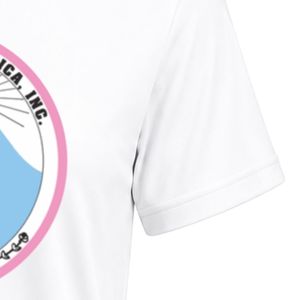 T-shirt blanc à col rond brodé avec écusson Jack & Jill, manches courtes, motif circulaire sur la poitrine, vêtement d'équipe léger personnalisé - Product Image 3