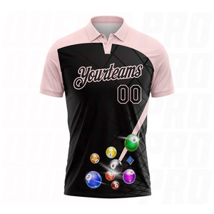 Polo de performance personnalisé noir et rose vif pour le billard, vêtement de sport haut de gamme, broderie personnalisée du logo et du nom de l'équipe - Product Image 1