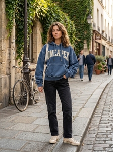 <b>Women</b> Custom Washed <b>Blue</b> Oversized <b>Hoodie</b> Heavyweight Cotton Pullover Sweatshirt Streetwear OEM ODM Wholesale - Product Image 4