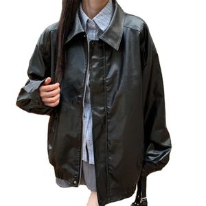 Women Real Leather Jacket American Vintage Solid Color Pu Loose Casual Versatile Outwear Highstreet Streetwear - Product Image 1