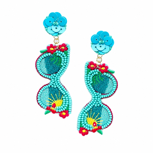 Boucles d'oreilles pendantes jaunes brodées à la main avec des sequins multicolores, des franges perlées et des accents en cristal, style statement - Product Image 3