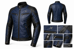 Veste de moto en cuir avec logo personnalisé |   Cognac Noir Forêt Verte Bleue |   Fabricant OEM ODM |   Qualité de conception haut de gamme | - Product Image 6