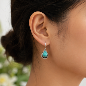 Natural Turquoise Teardrop <b>Dangle</b> <b>Earrings</b> 925 Sterling <b>Silver</b> Rose Gold Yellow Gold Plated Gemstone Handmade Jewelry Gift Wife - Product Image 2