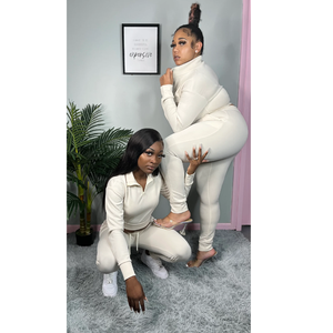 Ensemble de survêtement côtelé pour femme, pull à manches longues et pantalon de jogging, personnalisable avec logo, vente en gros - Product Image 2