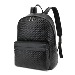 Minimalist Black Microfiber <b>Laptop</b> <b>Backpack</b> With Diamond Lattice Pattern Zipper Closure Unisex Softback 20-39L Water Resistant - Product Image 5