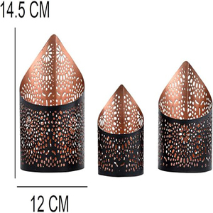 ชุดเชิงเทียนตกแต่งสไตล์โอเรียนทอล 3 ชิ้น ขนาดใหญ่ 15 ซม. สีดำและสีทอง - Product Image 2