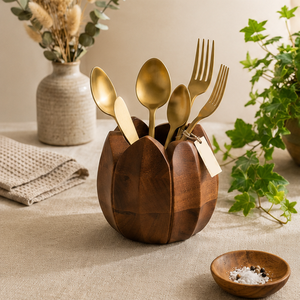 Porte-couteaux en bois de lotus artisanal, support à cuillères en bois massif de qualité supérieure pour cuisine et table à manger, porte-ustensiles écologique - Product Image 6