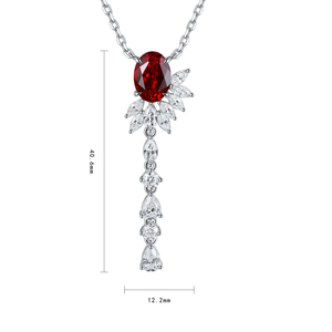 สร้อยคอจี้พลอยสีแดงทรงรีโรแมนติกประดับเพชรเงิน 925 เครื่องประดับงานแต่งงานสำหรับผู้หญิง - Product Image 1