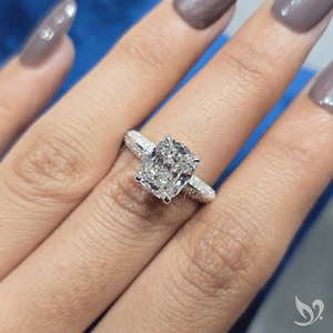 3 CT elongated <b>cushion</b> lab grown diamond <b>ring</b> with micro pave band in 10K white gold IGI certified bridal engagement <b>ring</b> - Product Image 4