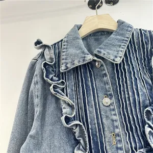 Women's Loose Heavy Embellished Denim <b>Jacket</b> <b>Short</b> Style Casual Fashion Outerwear Long Sleeve Streetwear Coat S to XXXL - Product Image 4