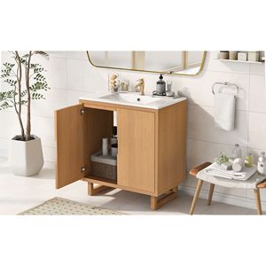 Mobile Bagno da 30 Pollici con Struttura in Legno Massello, Lavabo e Armadietto Contenitore Integrati - Product Image 4