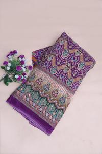 ผ้าเครปสีม่วงรอยัลธรรมชาติ ลายดอกไม้เรขาคณิตแบบชาติพันธุ์ พิมพ์ลายแบบวางซ้อนกัน พร้อมขอบตกแต่งอย่างหรูหรา สำหรับทำชุดคุर्ติ - Product Image 5