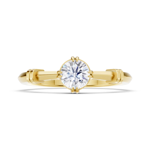 Bague solitaire en or jaune de qualité supérieure avec diamant taille brillant, bande structurée moderne, design unique et élégant – En promotion - Product Image 1