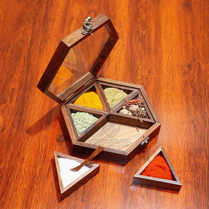 Handmade Wood Masala <b>Box</b> Premium Wooden Spice Storage for Kitchen use - Product Image 6