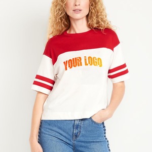 เสื้อยืดคอกลมแขนสั้นผ้าคอตตอนผสมสแปนเด็กซ์น้ำหนักเบา 200GSM สีสันตัดกัน ทรงปกติ สไตล์สตรีทแวร์ สำหรับสาวๆ วัยเรียน ขายส่ง - Product Image 1