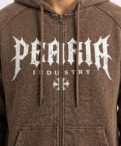 Peaceia Men's Brown <b>Zip</b>-Up Hoodie Casual <b>Front</b> Logo Print Regular Fit Fleece Fabric Winter Wear Polyester/Cotton ODM - Product Image 3